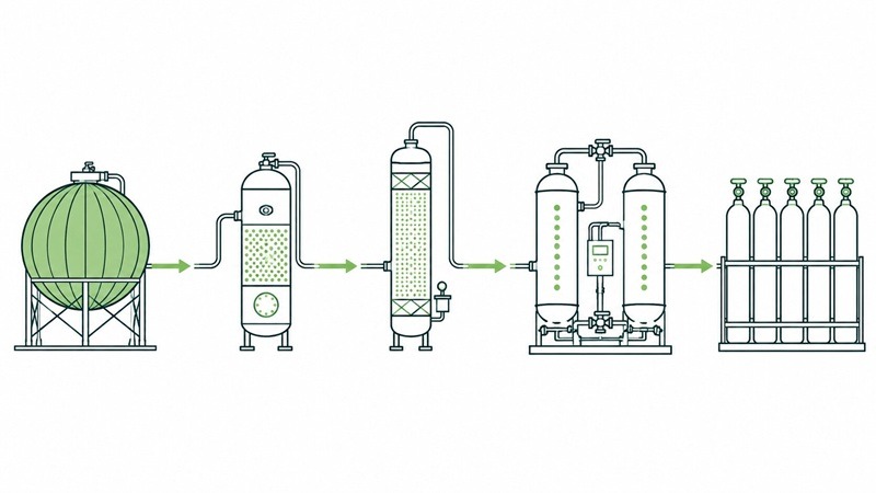 Process flow of a biogas purification plant in India from raw biogas to CGD grade CBG